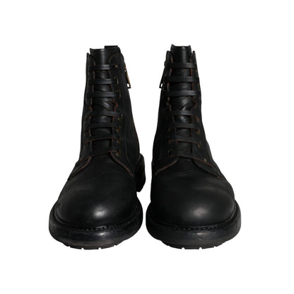 Dolce & Gabbana Black Lace Up Mid Calf Boots Men Shoes