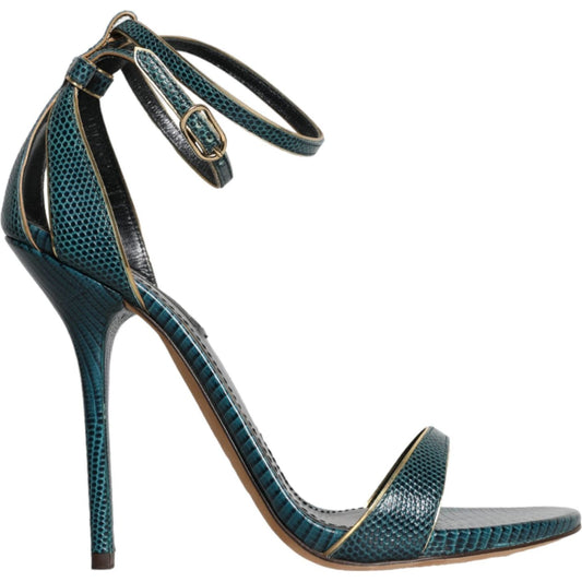 Dolce & Gabbana Dark Green Calf Leather Heels Sandals Shoes LA10356-38
