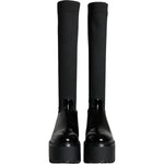 Dolce & Gabbana Black Leather Jersey Knee High Boots Shoes