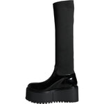 Dolce & Gabbana Black Leather Jersey Knee High Boots Shoes
