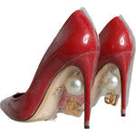 Dolce & Gabbana Red Patent Leather Faux Pearl Heels Pumps Shoes LA11283-36