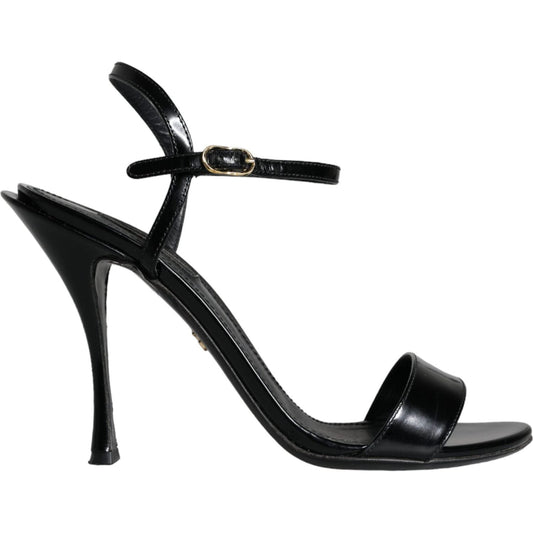 Dolce & Gabbana Black KEIRA Leather Heels Sandals Shoes LA11284-38.5