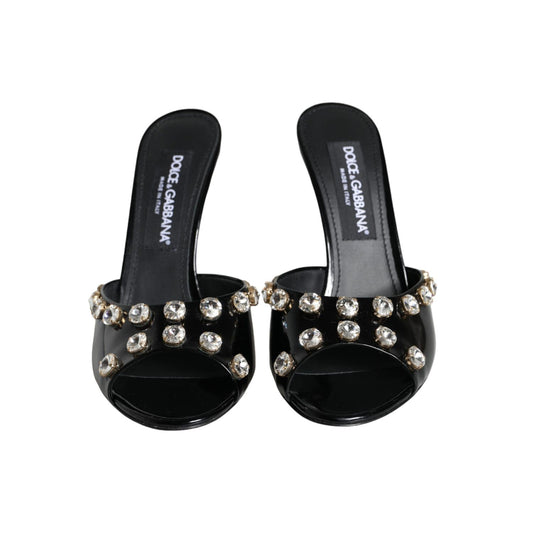 Dolce & Gabbana Black Crystal Heels Keira Sandals Shoes