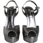 Dolce & Gabbana Metallic Silver Leather Keira Platform Sandals Shoes LA11328-38