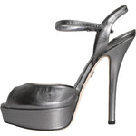 Dolce & Gabbana Metallic Silver Leather Keira Platform Sandals Shoes LA11328-38