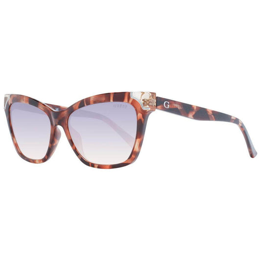Guess brown women cat eye sunglasses with full-rim plastic frame, gradient grey lenses, 100% UVA & UVB protection, includes branded case.