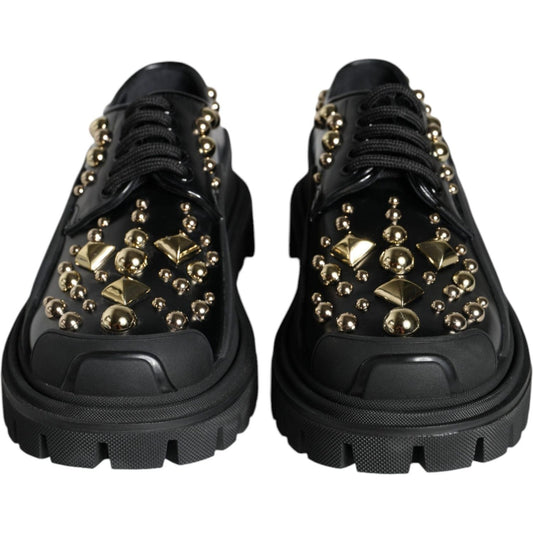 Dolce & Gabbana Black Leather Trekking Derby Embellished Shoes LA11517-35.5