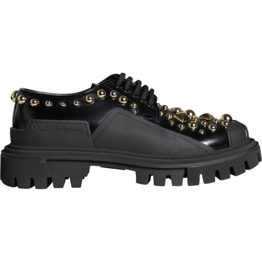 Dolce & Gabbana Black Leather Trekking Derby Embellished Shoes LA11517-35.5