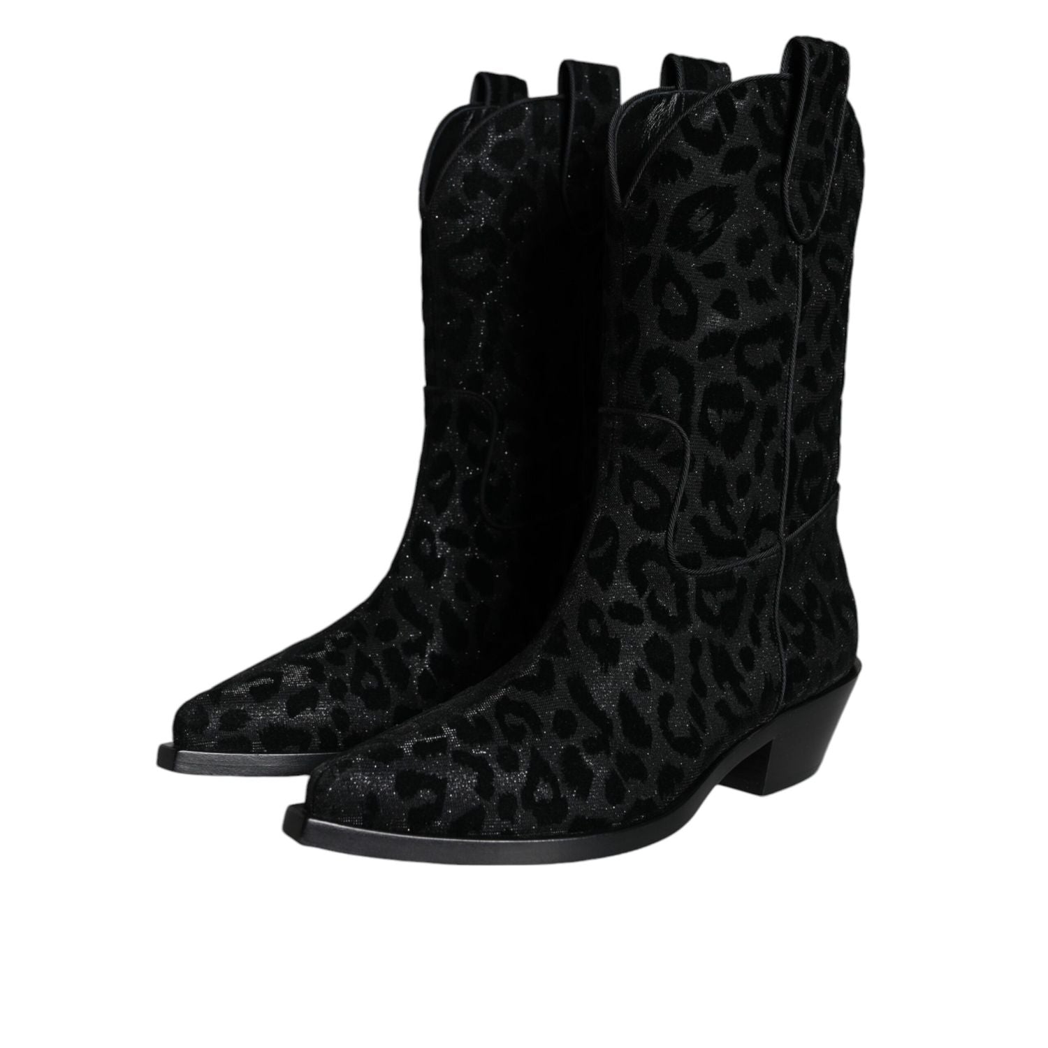 Dolce & Gabbana Black Gray Leopard Cowboy Boots Shoes