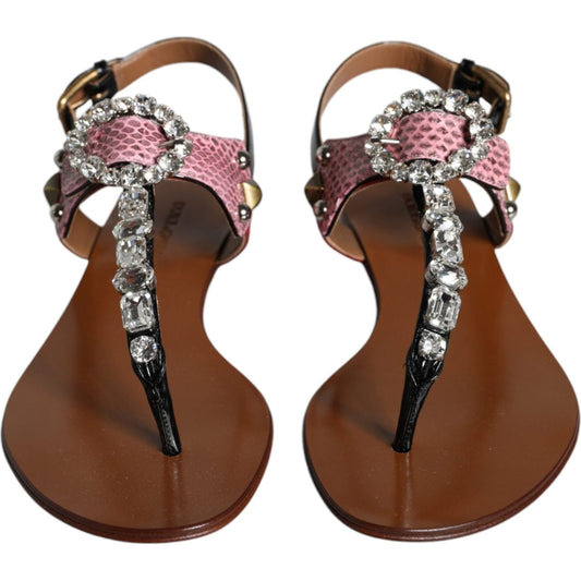 Dolce & Gabbana Multicolor Crystal Sandals Flip Flops Shoes LA11376-38.5