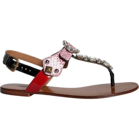 Dolce & Gabbana Multicolor Crystal Sandals Flip Flops Shoes LA11376-38.5