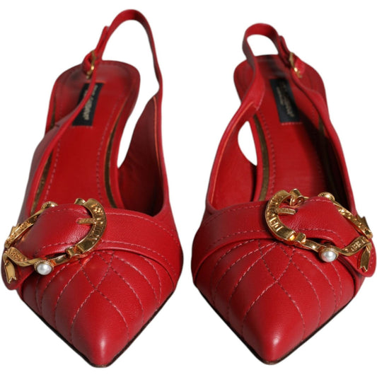 Dolce & Gabbana Red Devotion Leather Heels Slingback Shoes LA11504-35.5
