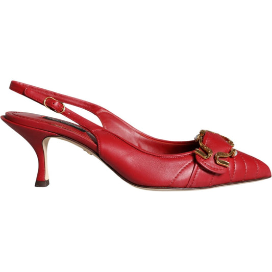 Dolce & Gabbana Red Devotion Leather Heels Slingback Shoes LA11504-35.5