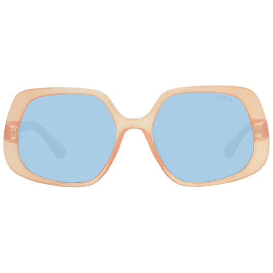 Guess Brown Women's Sunglasses with blue lenses, plastic full-rim square frame, 100% UVA & UVB protection, includes branded case.