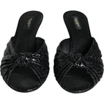 Dolce & Gabbana Black Leather Heels Slides Sandals Shoes