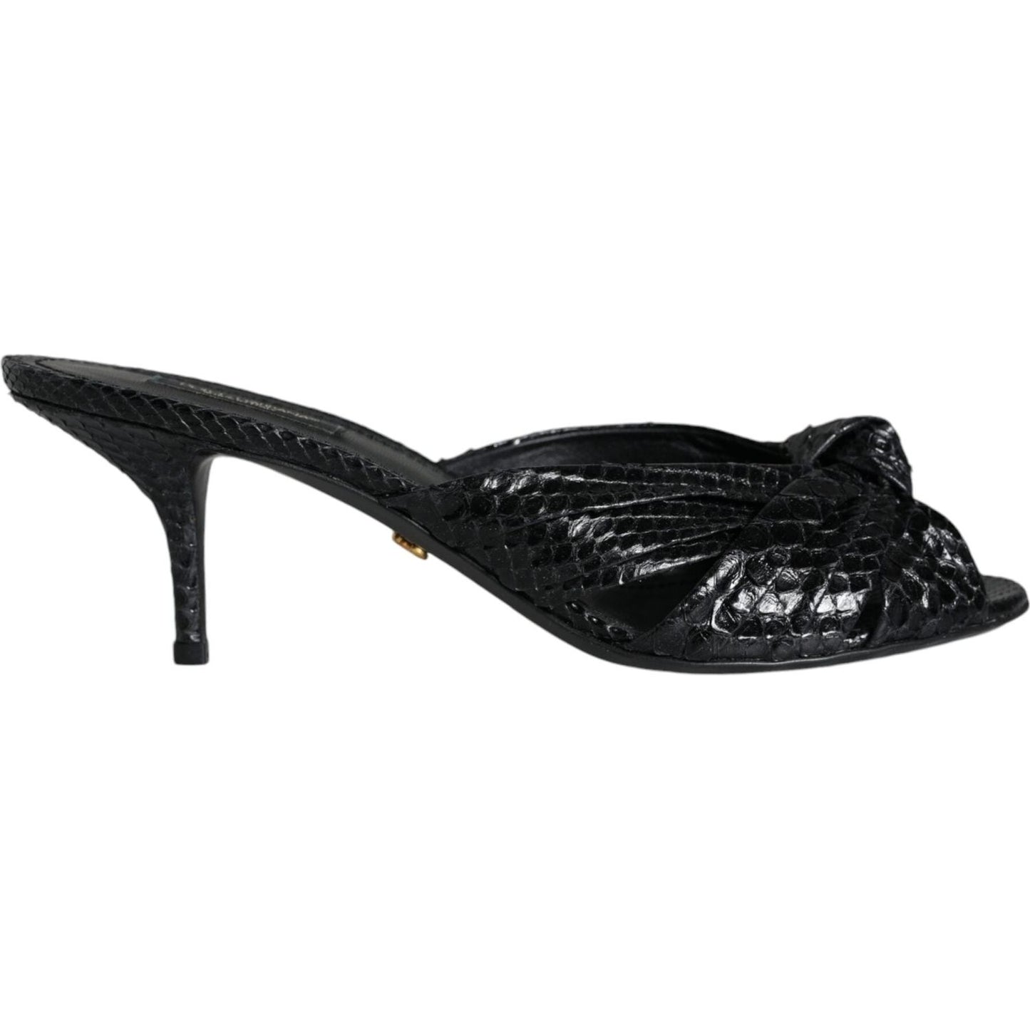 Dolce & Gabbana Black Leather Heels Slides Sandals Shoes
