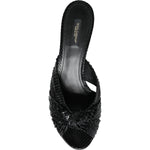 Dolce & Gabbana Black Leather Heels Slides Sandals Shoes