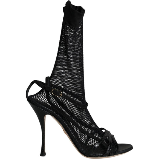 Dolce & Gabbana Black Mesh Stiletto Heels Sandals Shoes LA11507-38.5
