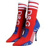 Dolce & Gabbana Red Blue Stretch Sock Style Ankle Boots Logo Shoes