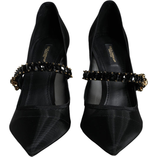 Dolce & Gabbana Black Mesh Mary Jane Crystal Heel Pumps Shoes LA11518-39