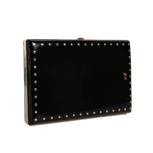 Dolce & Gabbana Black Leather Studs Gold Frame Clutch Evening Purse Bag BAG1531
