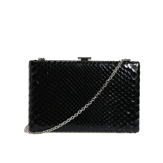 Dolce & Gabbana Black Leather Silver Frame Clutch Mini Crossbody Bag BAG1533