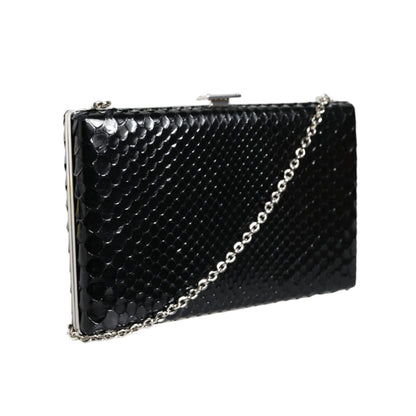 Dolce & Gabbana Black Leather Silver Frame Clutch Mini Crossbody Bag