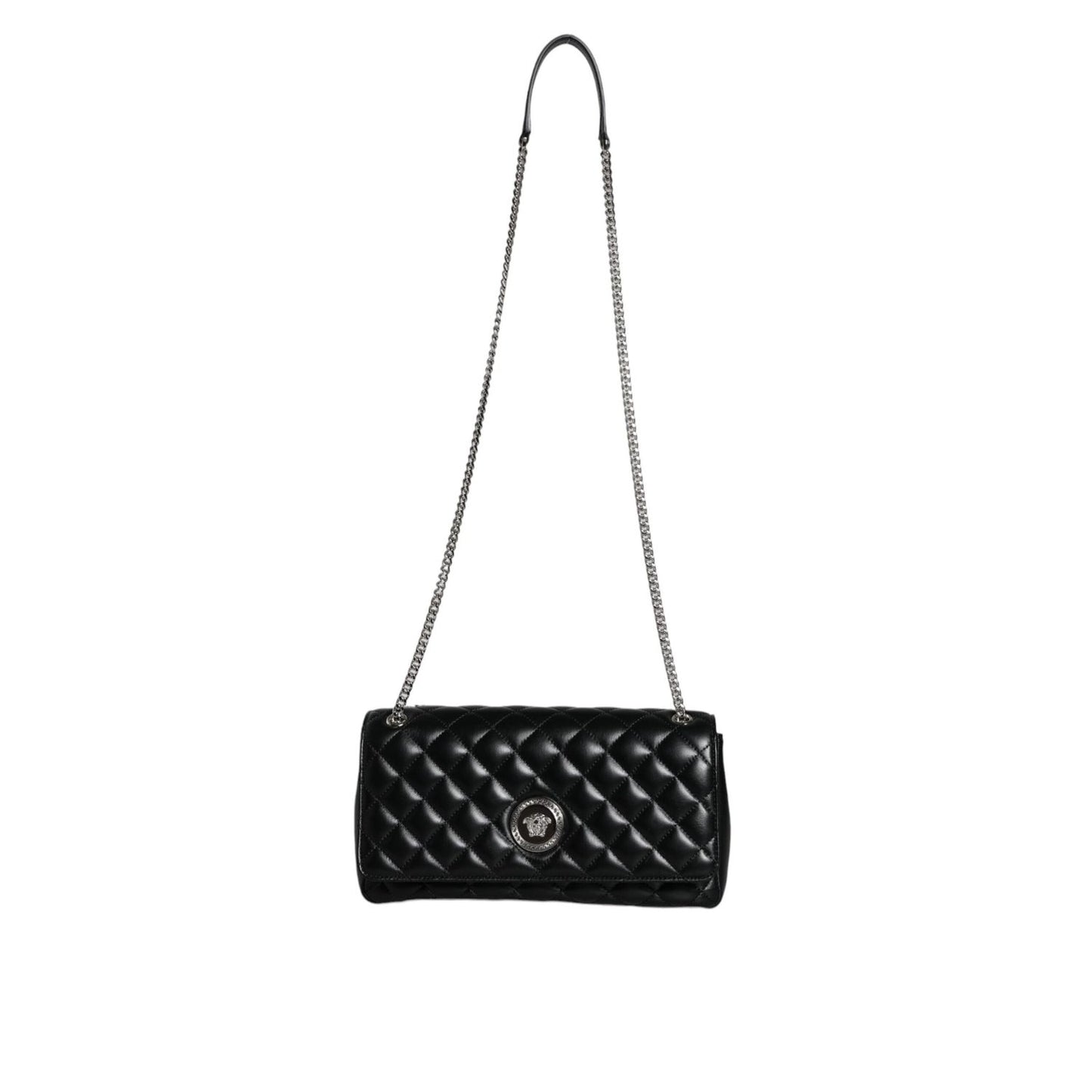 Versace Black Quilted Lambskin Leather Crossbody Shoulder Bag