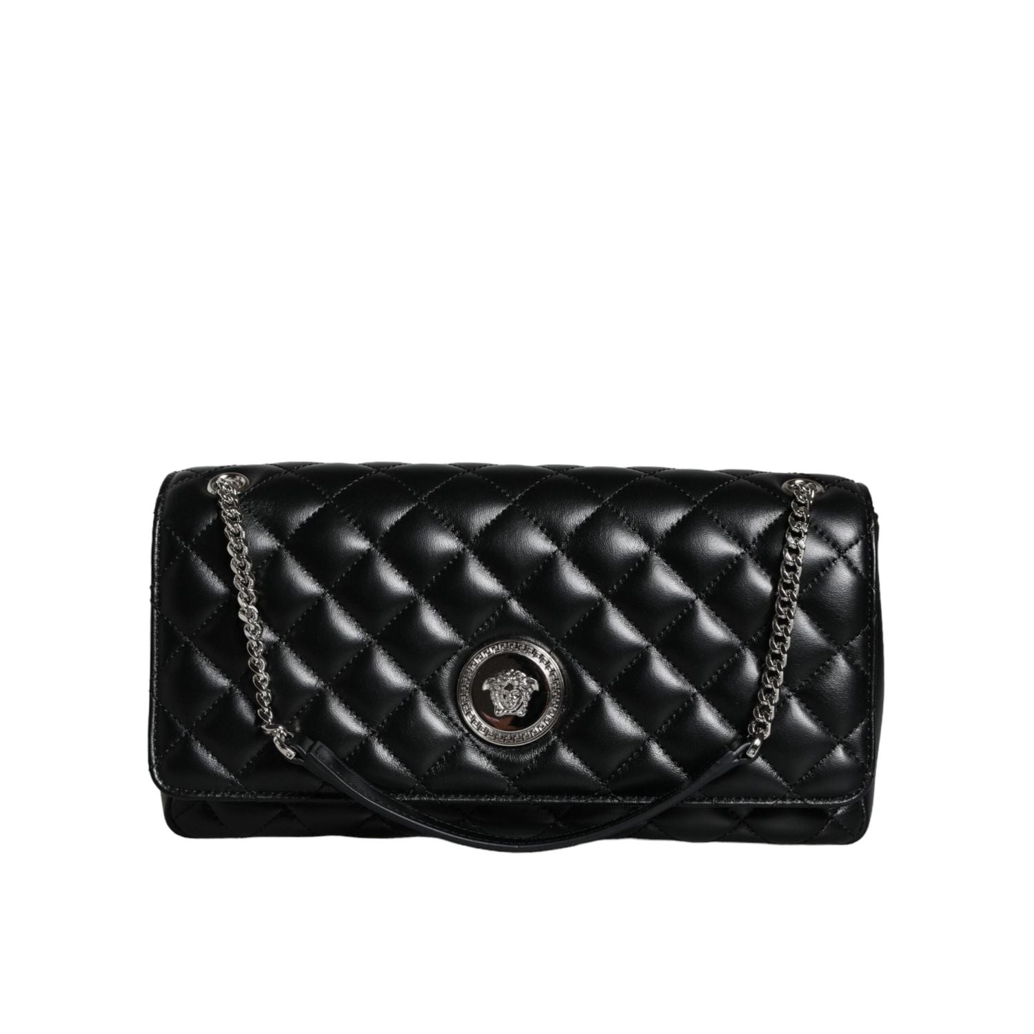 Versace Black Quilted Lambskin Leather Crossbody Shoulder Bag