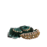Dolce & Gabbana Green Gold Crystal Fur Headset Audio AUX Headphones SMY10424