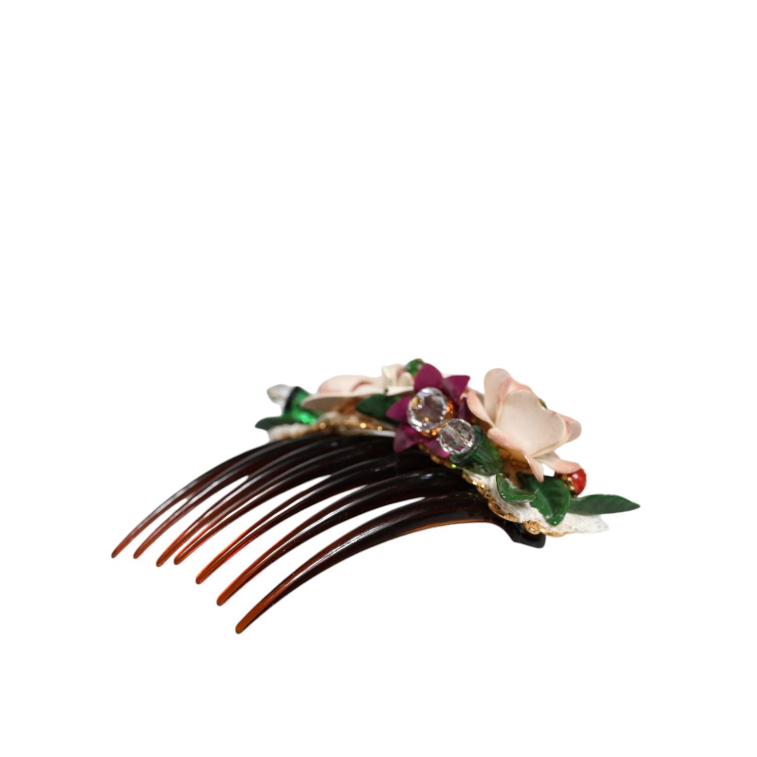 Dolce & Gabbana Brown Plastic Crystal Floral Women Hair Comb