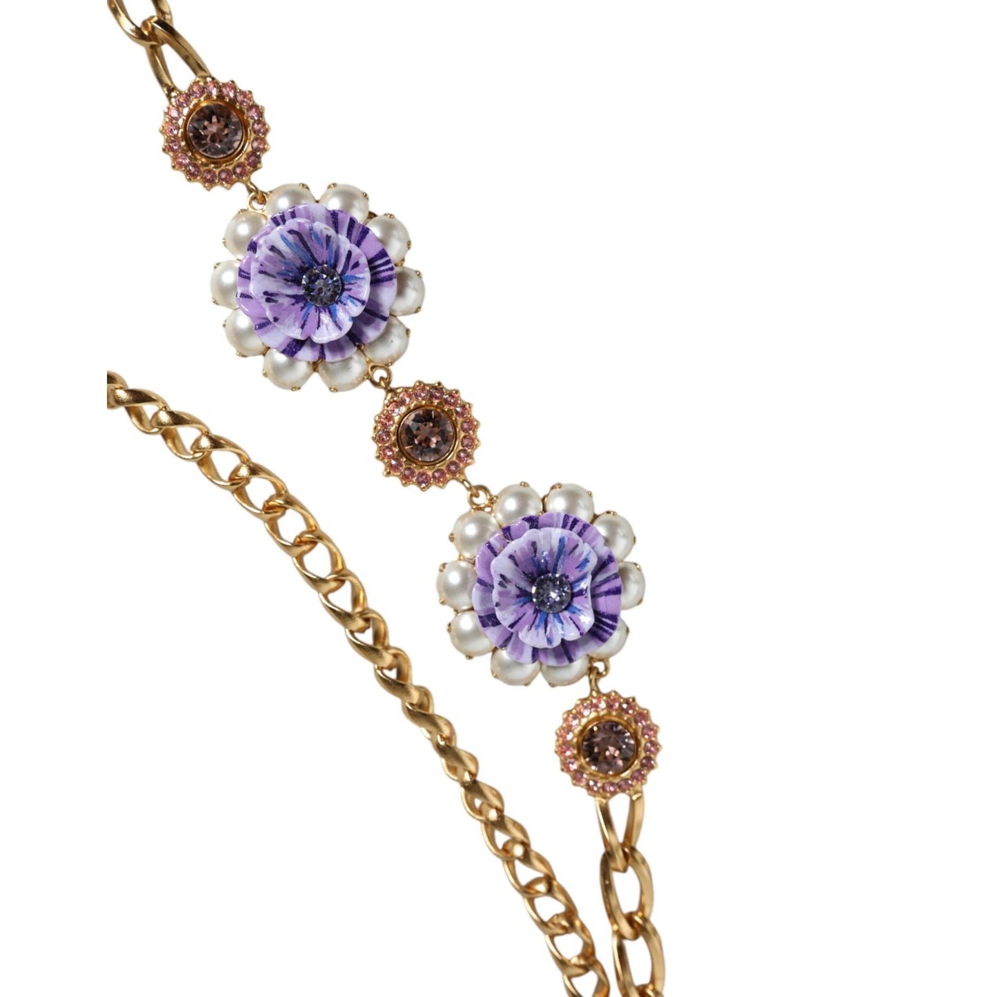 Dolce & Gabbana Gold Tone Floral Crystals Embellished Layered Necklace Necklace