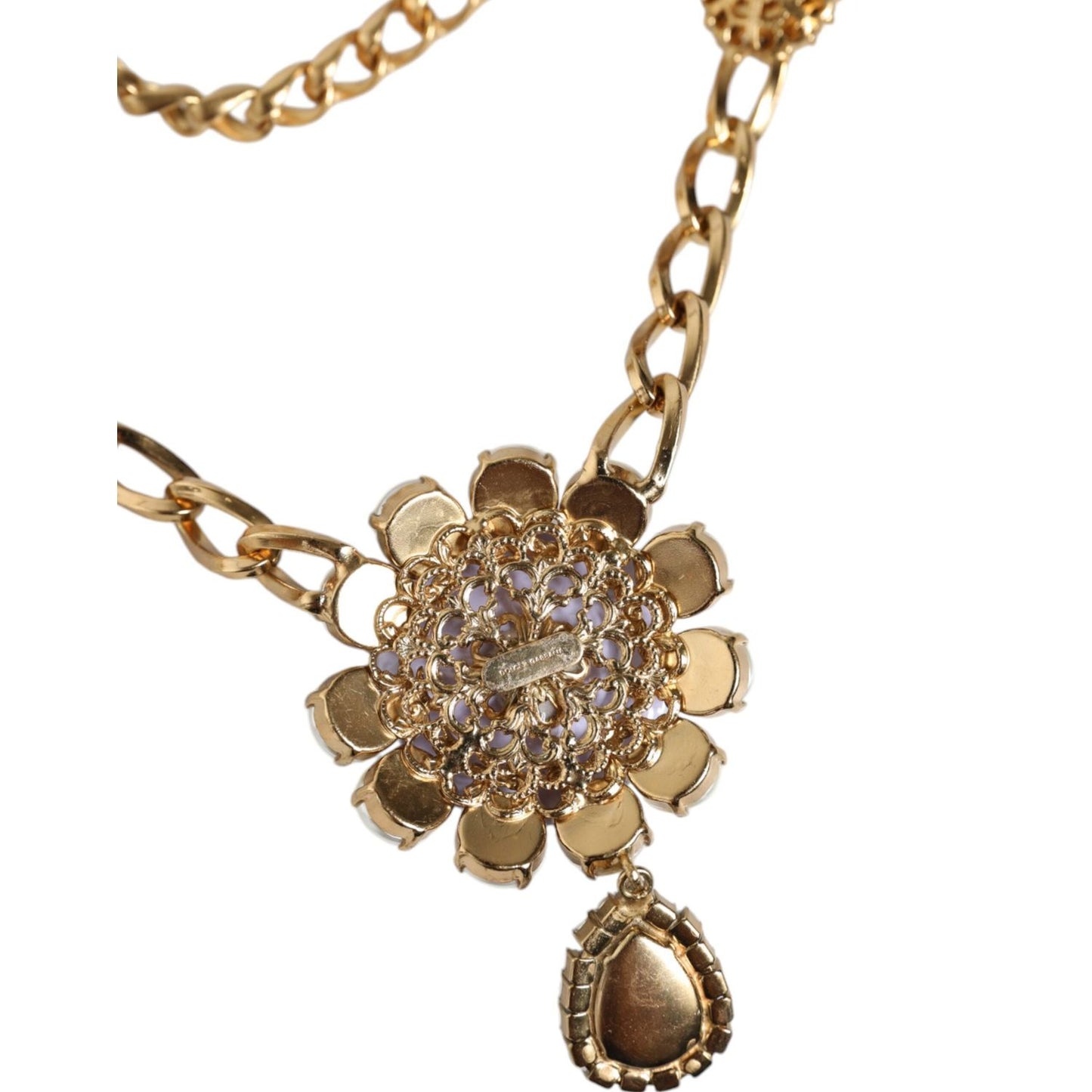 Dolce & Gabbana Gold Tone Floral Crystals Embellished Layered Necklace Necklace