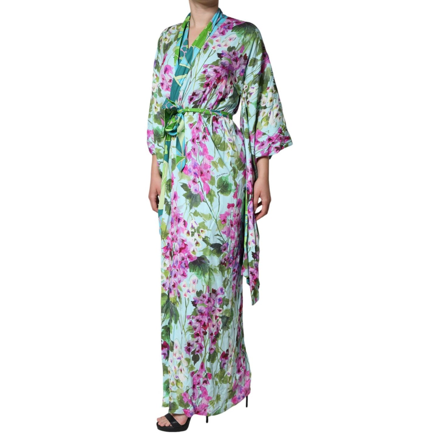 Dolce & Gabbana Multicolor Floral Silk Stretch Wrap Dress