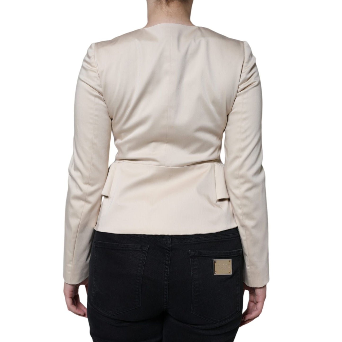Valentino Beige Cotton Long Sleeves Round Neck Blazer Jacket