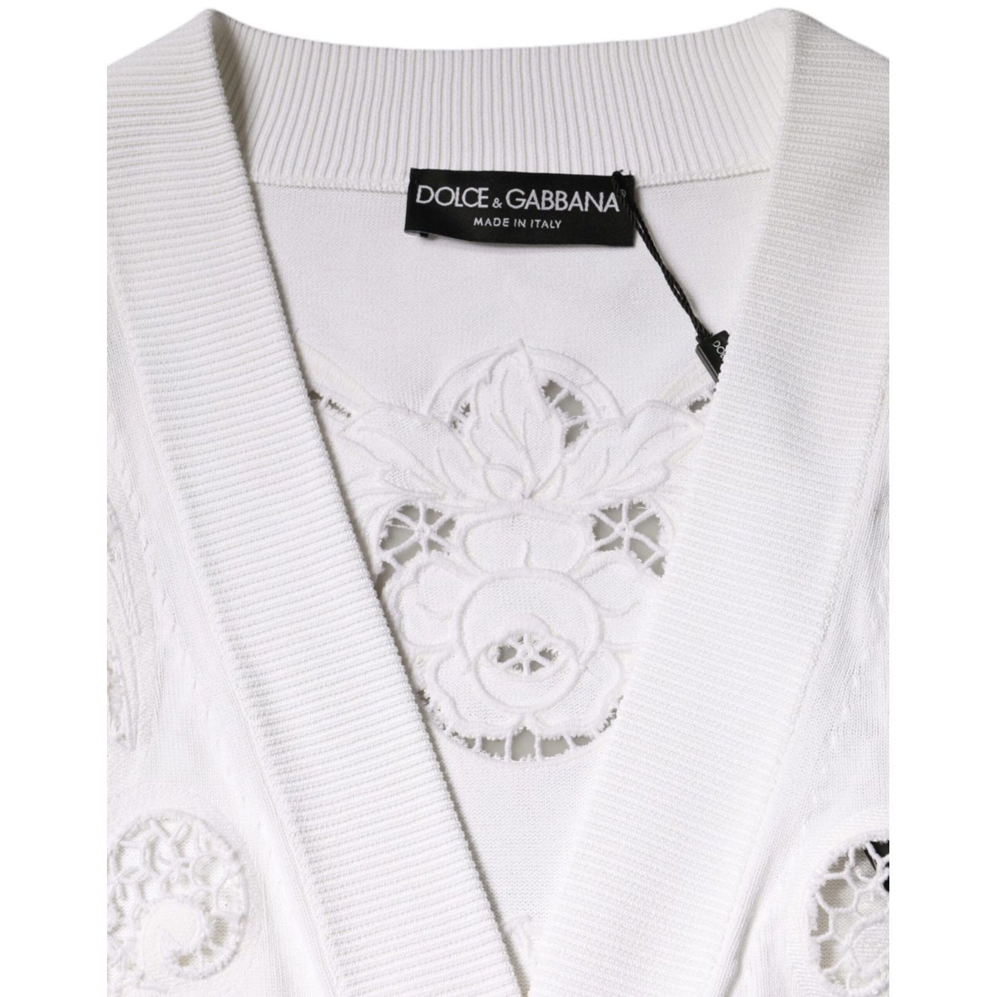 Dolce & Gabbana White Viscose Floral Cut Out Cardigan Sweater
