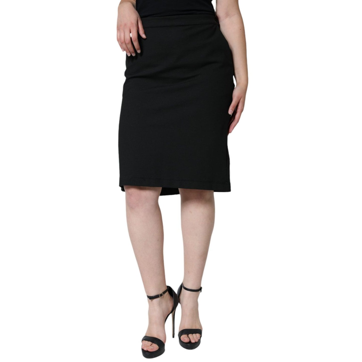 GF Ferre Black Straight Pencil Cut Knee Length Skirt