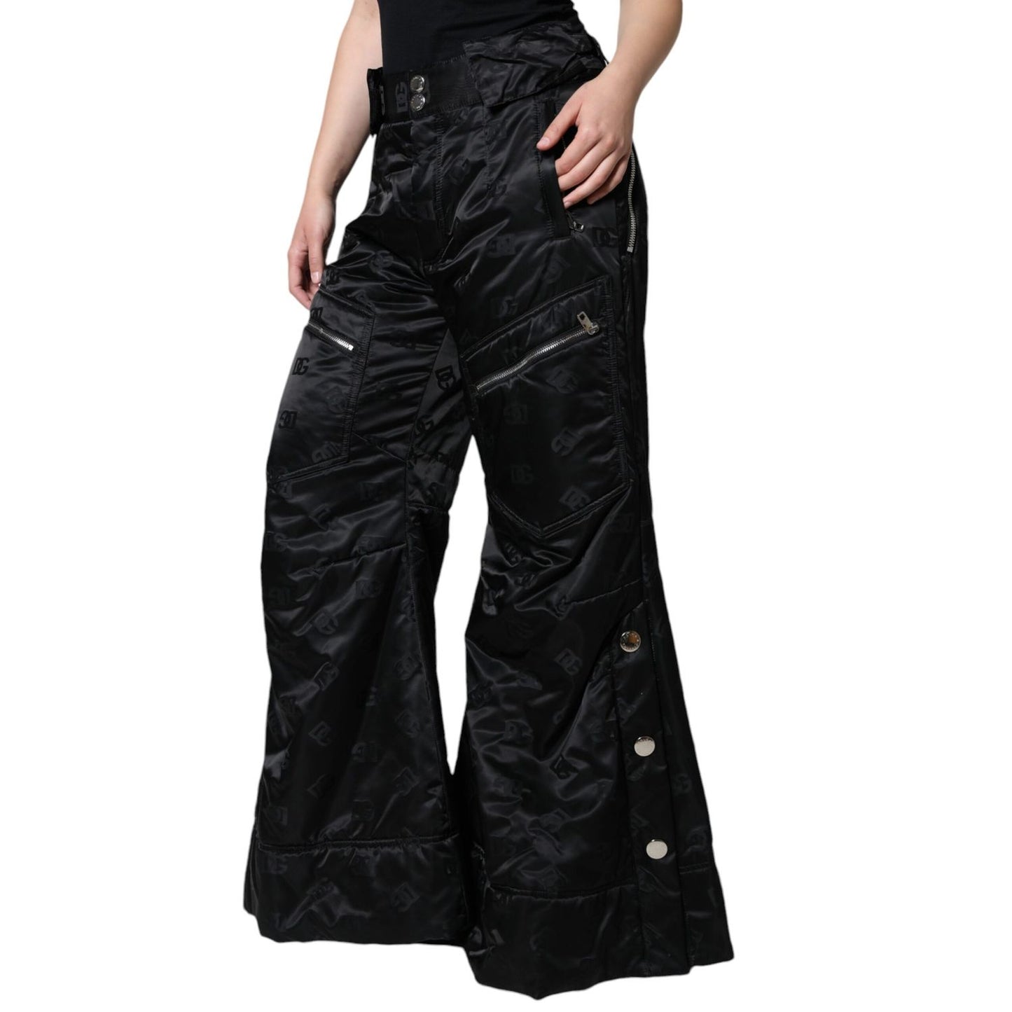 Dolce & Gabbana Black Quilted High Waist Women Wide Leg Pants
