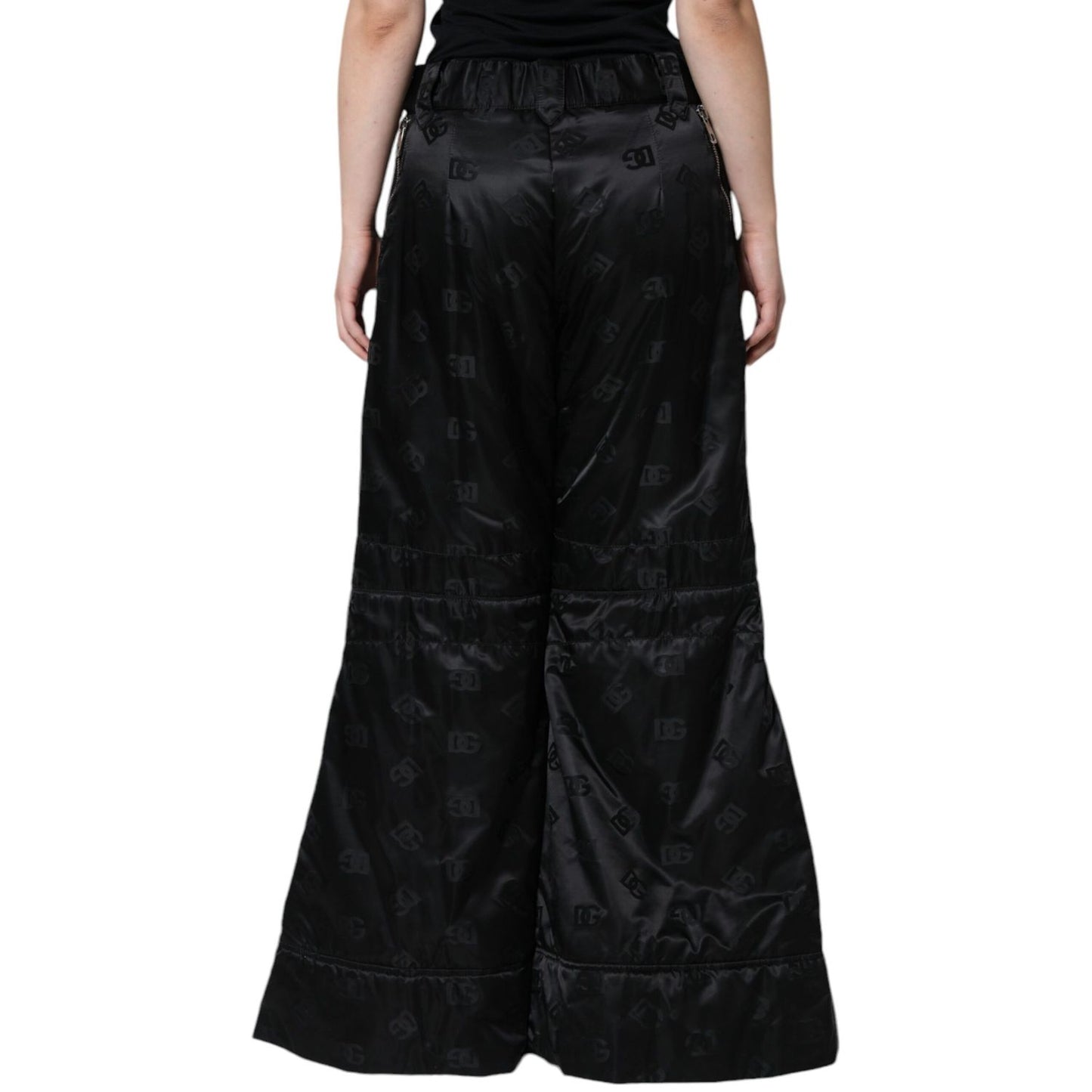 Dolce & Gabbana Black Quilted High Waist Women Wide Leg Pants