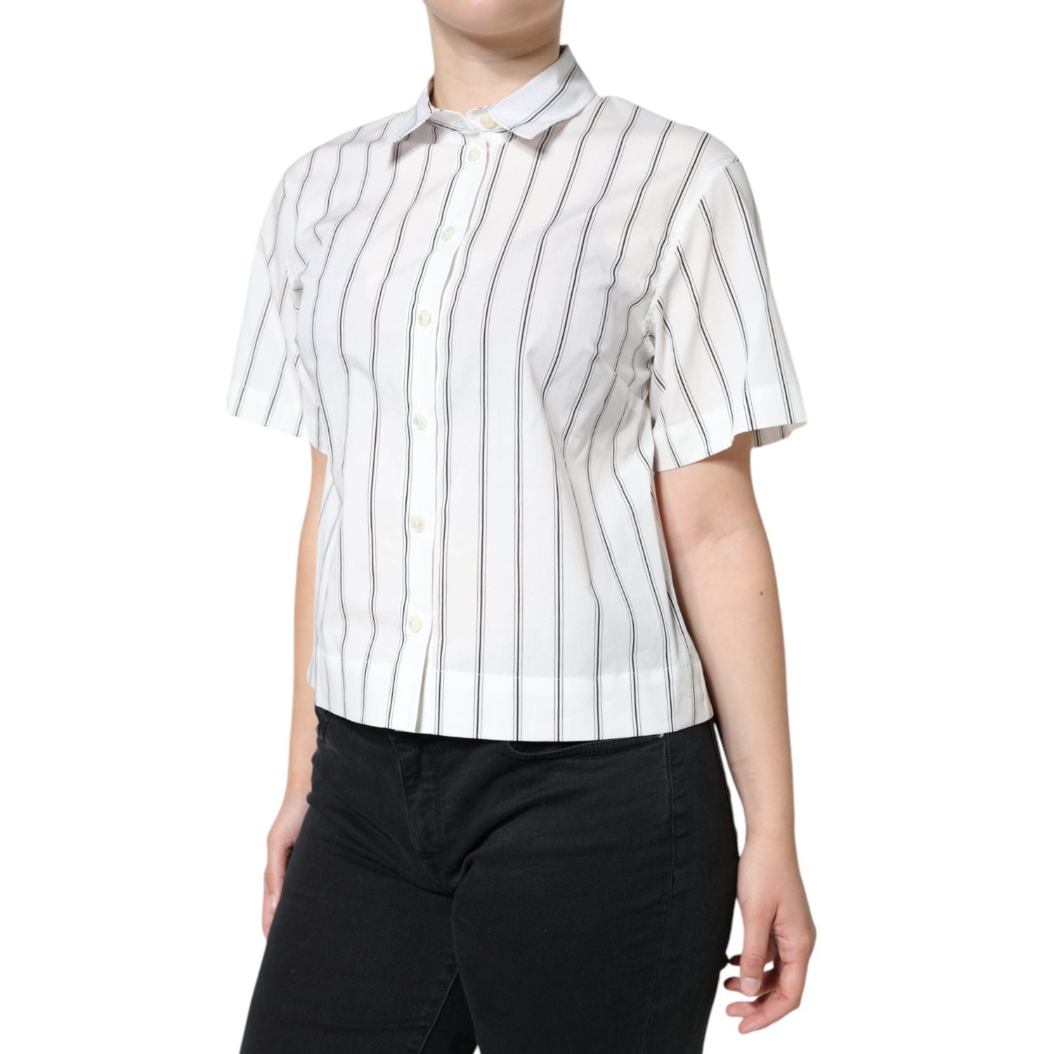 Dolce & Gabbana White Striped Collared Short Sleeve Polo Top