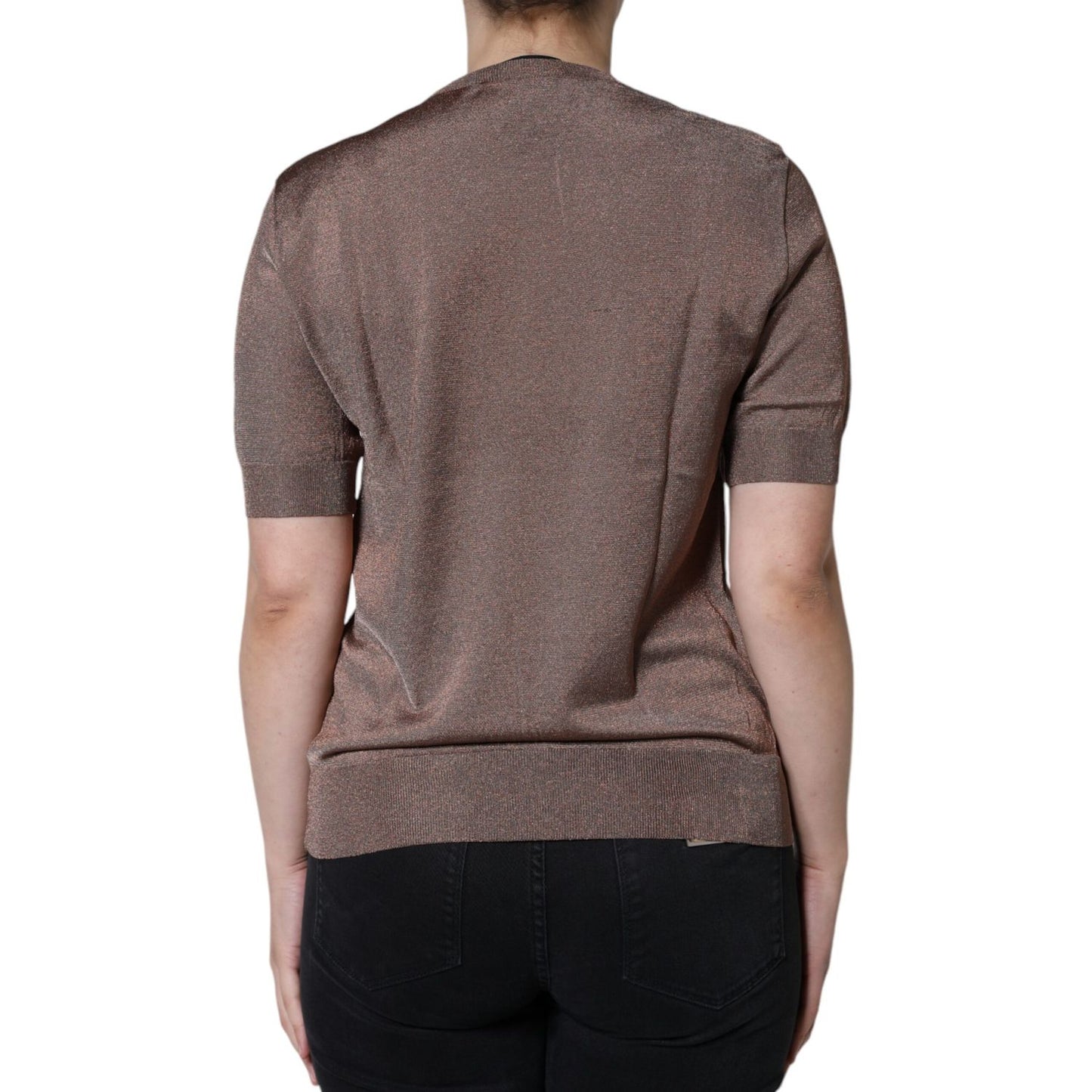 Dolce & Gabbana Brown Floral Applique Viscose Short Sleeve Top