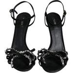 Dolce & Gabbana Black Suede Crystals KEIRA Sandals Shoes LA11654-40.5