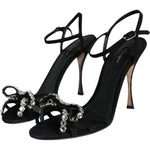 Dolce & Gabbana Black Suede Crystals KEIRA Sandals Shoes LA11654-40.5