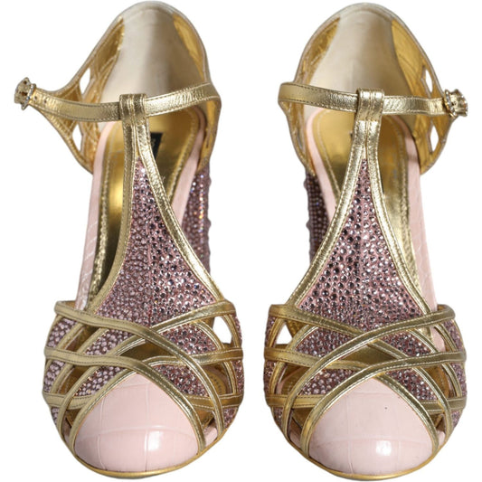 Dolce & Gabbana Pink Strass Crystals T-strap Sandals Shoes LA11668-41