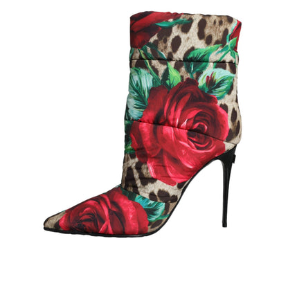 Dolce & Gabbana Multicolor Leopard Rose Mid Calf Boots Shoes