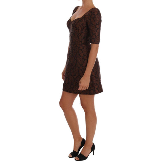 Dolce & Gabbana Black Brown Floral Brocade A-Line Dress DR1222-1