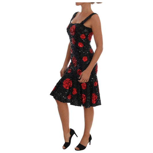 Dolce & Gabbana Black Red Polka Sequined Shift Dress DR1223-1