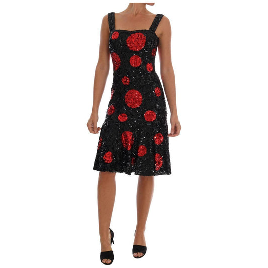 Dolce & Gabbana Black Red Polka Sequined Shift Dress DR1223-1