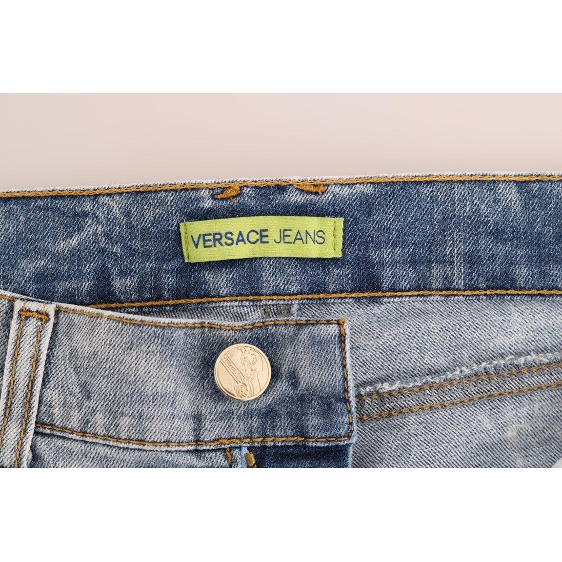 Versace Jeans Blue Wash Torn Stretch Slim Fit Jeans