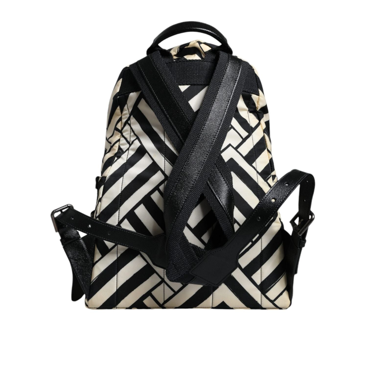 Dolce & Gabbana Black White Nylon Leather Travel Back Pack Bag